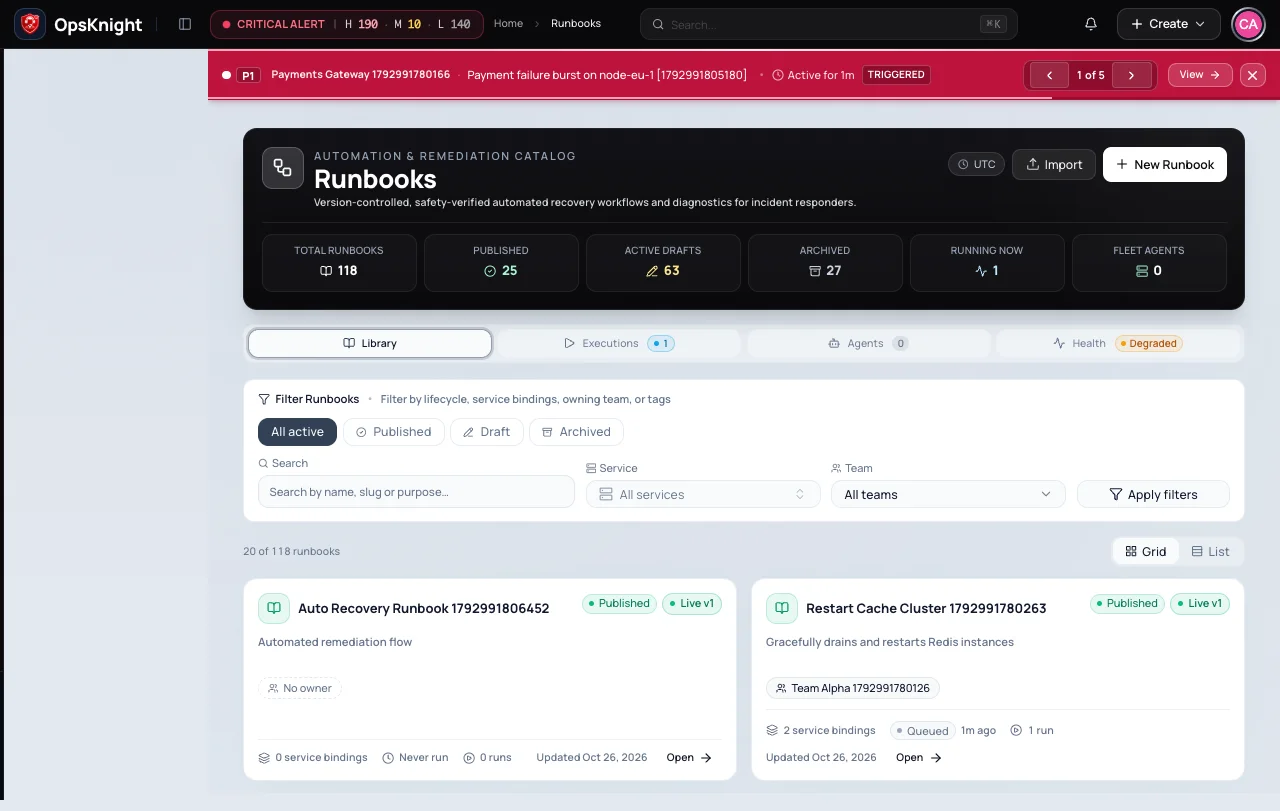 OpsKnight runbooks product view